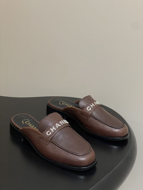 Chanel Crystal Buckle Thick Sole Leather Loafer Mules