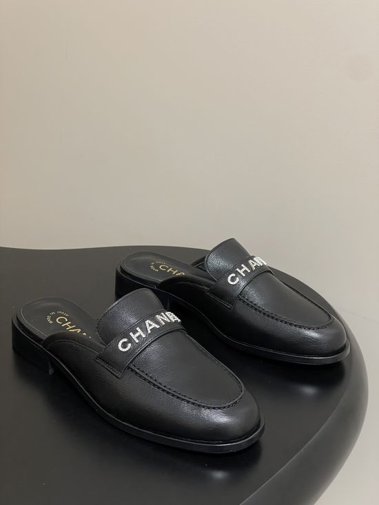 Chanel Crystal Buckle Thick Sole Leather Loafer Mules