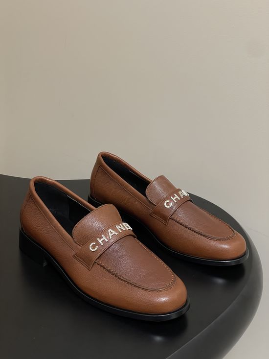 Chanel Crystal Buckle Thick Sole Leather Loafer Mules
