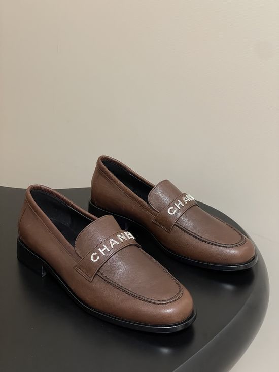 Chanel Crystal Buckle Thick Sole Leather Loafer Mules