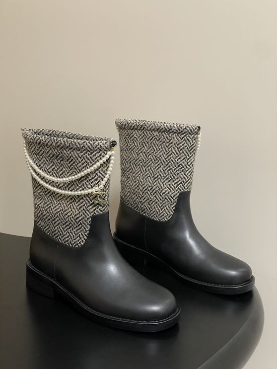 Chanel Clover Chain Decor Leather Ankle Boots