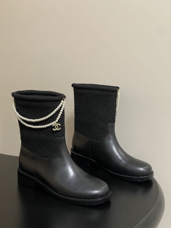 Chanel Clover Chain Decor Leather Ankle Boots