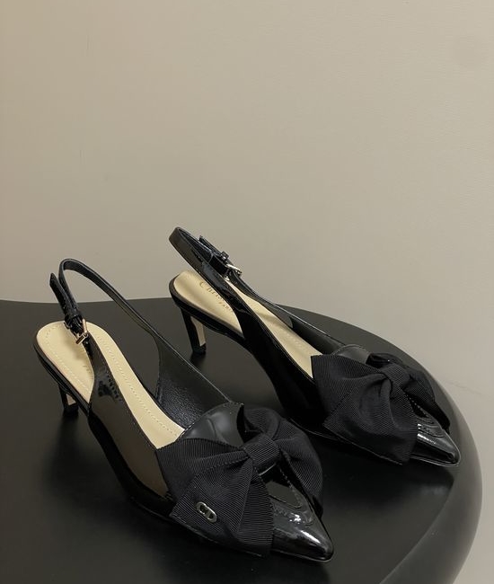 Christian Dior CD Bow Decor Pointed Toe Kitten Heel Slingback Shoes