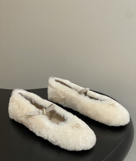 Prada Wool Mary Jane Ballet Flats with Decorative Buckle