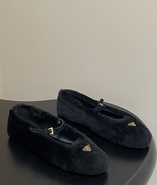 Prada Wool Mary Jane Ballet Flats with Decorative Buckle