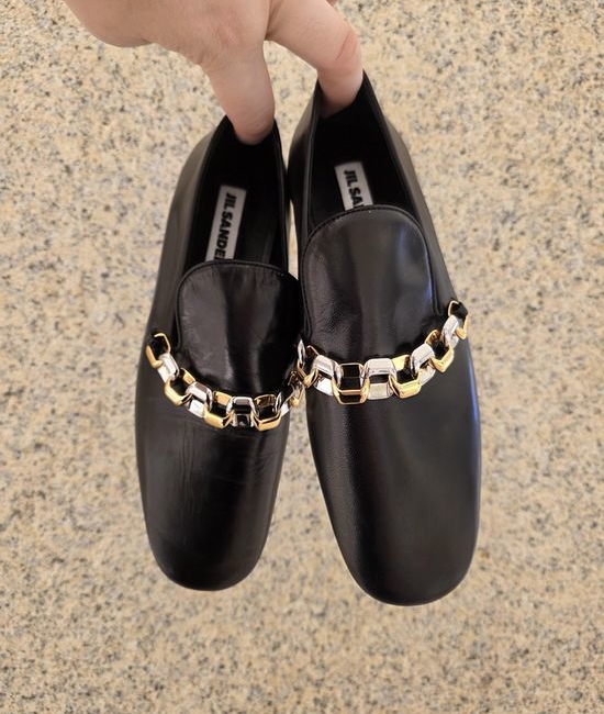 Jil Sanders Soft Sheepskin Leather Flats with Decorative Chain
