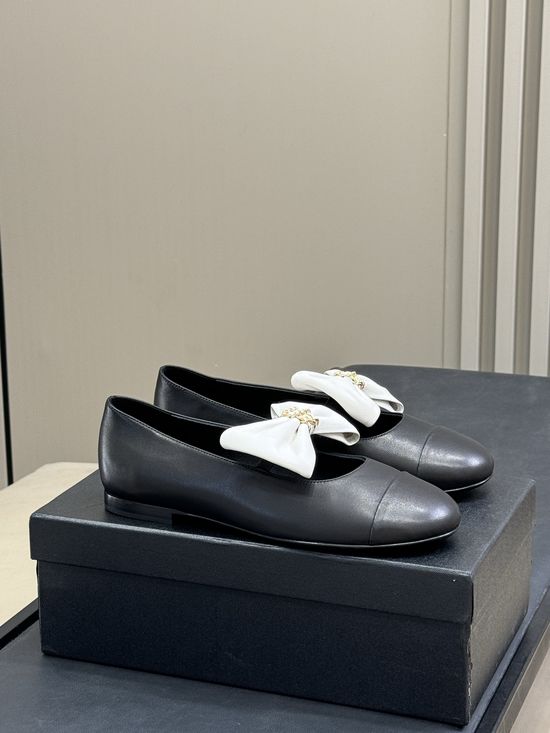 Chanel Satin Bow Decor Sheepskin Leather Flats For Daily Wear
