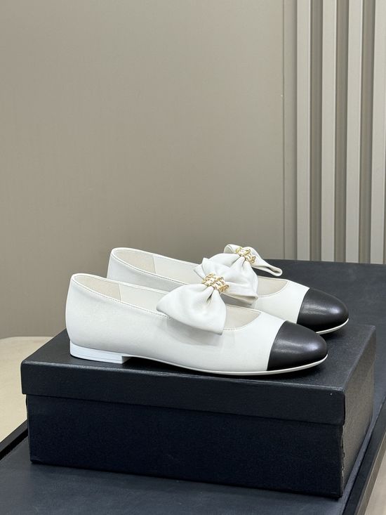 Chanel Satin Bow Decor Sheepskin Leather Flats For Daily Wear