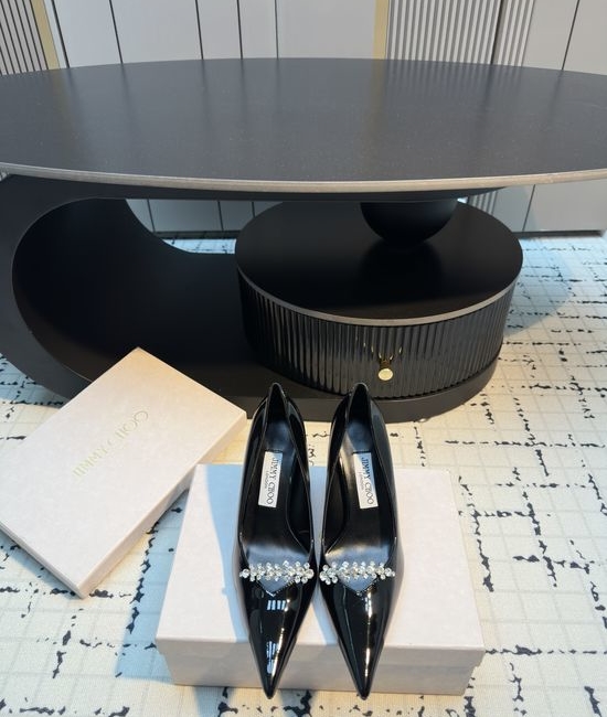 Jimmy Choo Rhinestone High Heel Pumps Premium Leather Upper