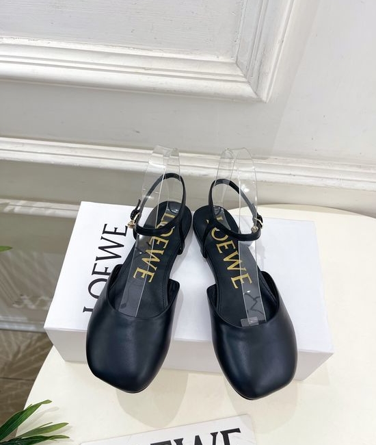 Loewe Ankle Strap Soft Leather Ballet Flat Shoes