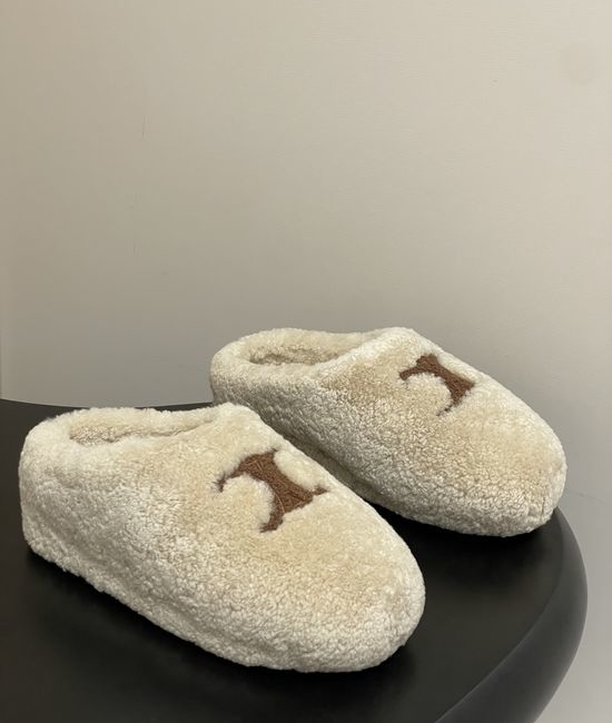 Celine Wool Upper Fleece Lined Platform Mule Slippers