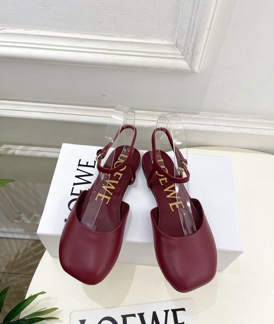 Loewe Ankle Strap Soft Leather Ballet Flat Shoes