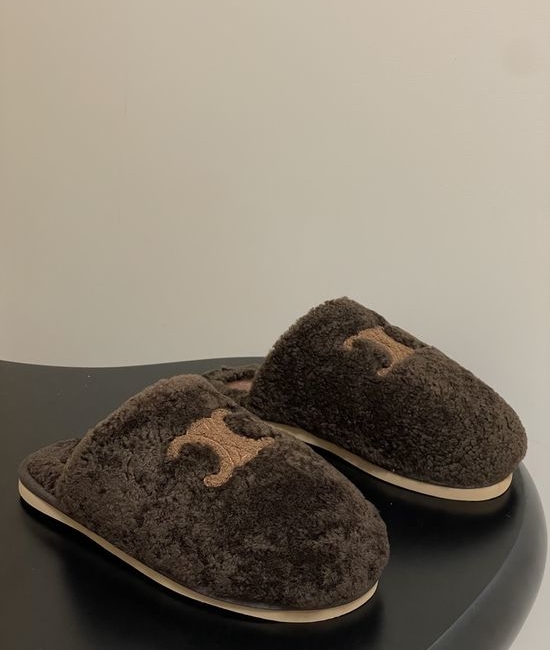 Celine Premium Wool Slip-On Mules with Non-Slip Rubber Sole