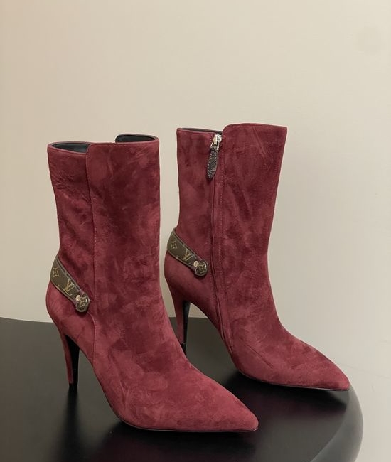 Louis Vuitton LV Pointed Toe High Heel Ankle Boots with Side Zipper
