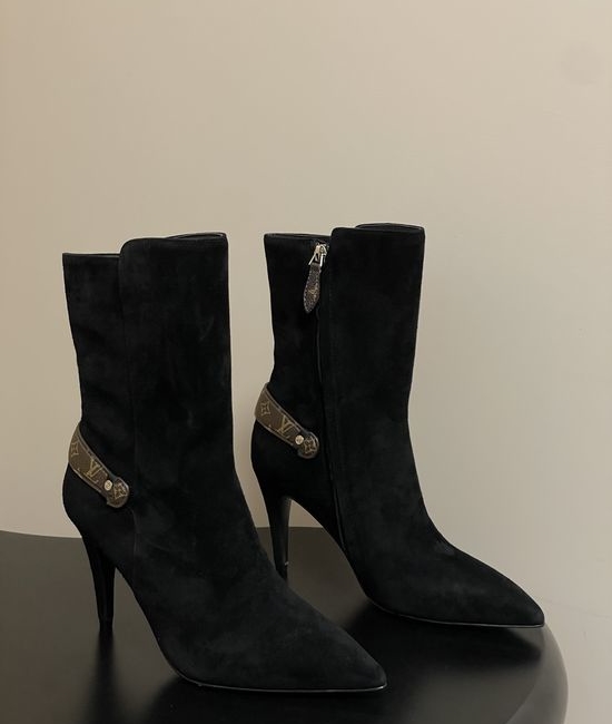 Louis Vuitton LV Pointed Toe High Heel Ankle Boots with Side Zipper