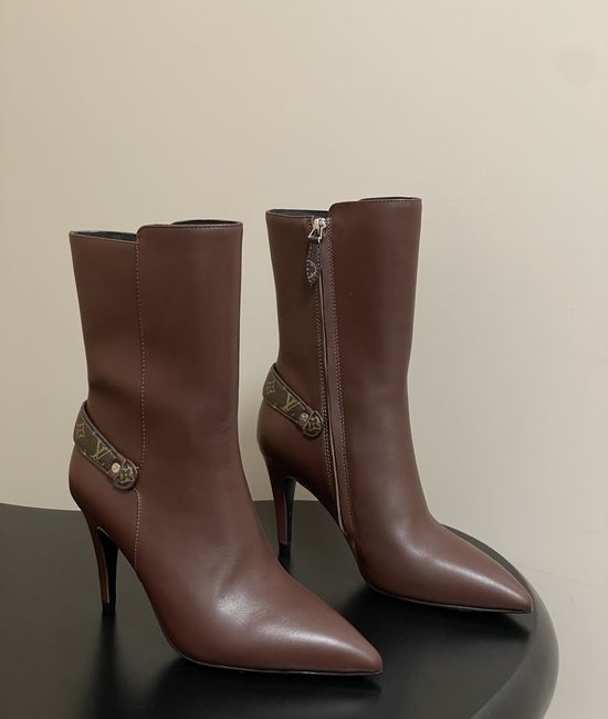 Louis Vuitton LV Pointed Toe High Heel Ankle Boots with Side Zipper