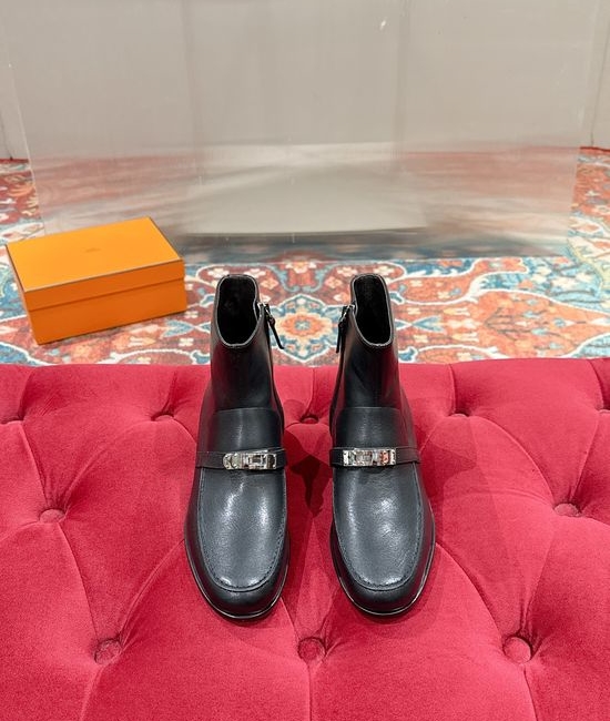 Hermes Retro Flat Ankle Boots With Metal Buckle Detail