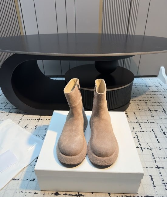The Row Minimalist Round Toe Chunky Sole Short Ankle Boots