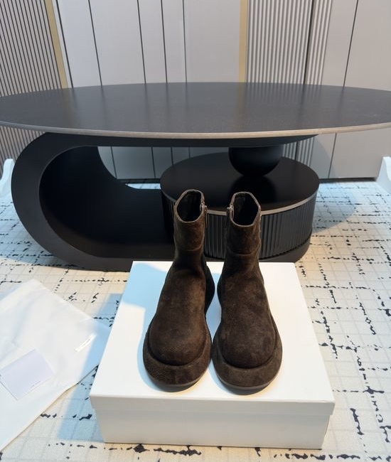 The Row Minimalist Round Toe Chunky Sole Short Ankle Boots