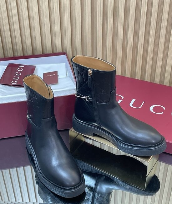 Gucci Embossed Leather Horsebit Chelsea Ankle Boots