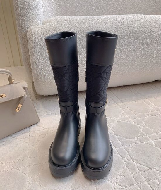 Christian Dior CD Stylish Riding Boots With Embroidery Leather Upper
