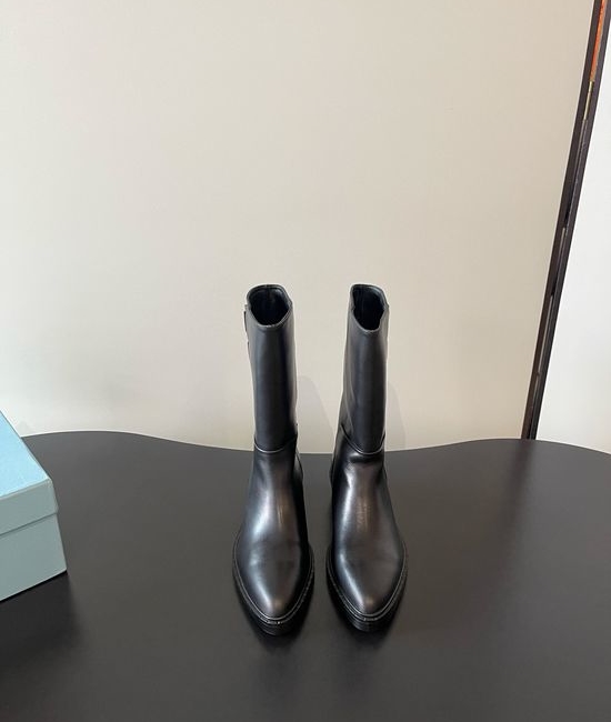 Prada Pointed Toe Chunky Platform Casual Motorcycle Boots