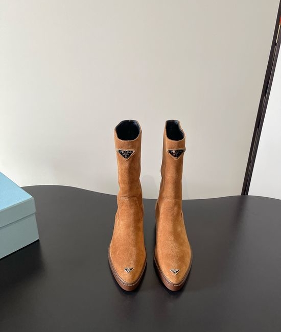 Prada Pointed Toe Chunky Platform Casual Motorcycle Boots