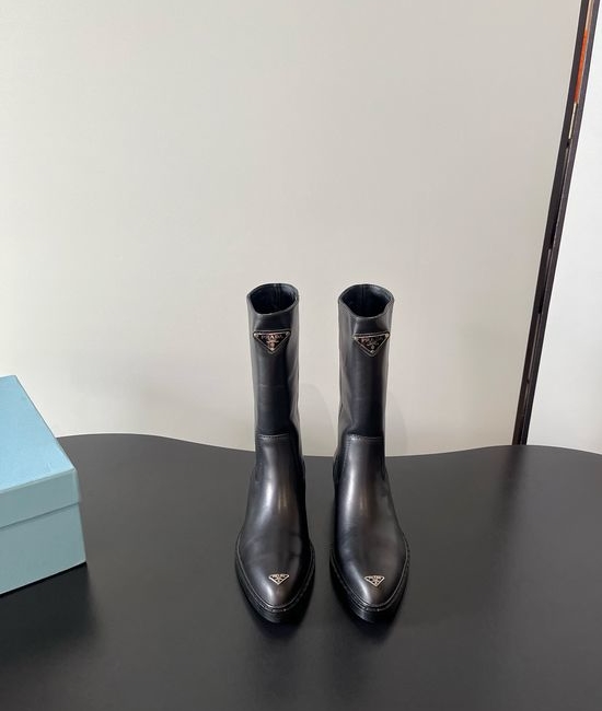 Prada Pointed Toe Chunky Platform Casual Motorcycle Boots