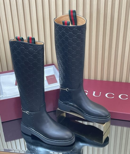 Gucci Embossed Leather Over-the-Knee Riding Boots Horsebit Detail