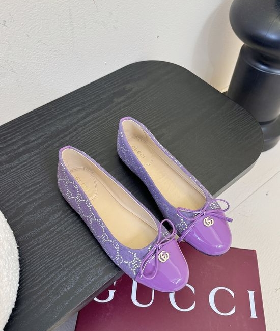 Gucci Bow Decor Ballet Flats Embroidered Soft Sole Casual