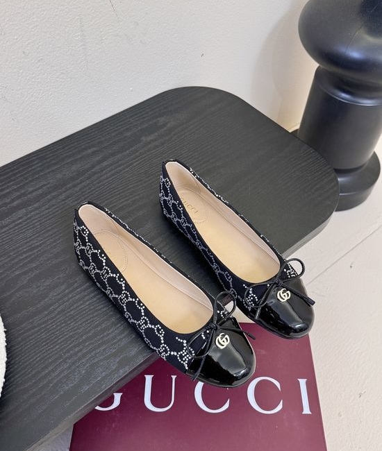 Gucci Bow Decor Ballet Flats Embroidered Soft Sole Casual