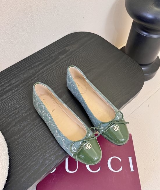 Gucci Bow Decor Ballet Flats Embroidered Soft Sole Casual