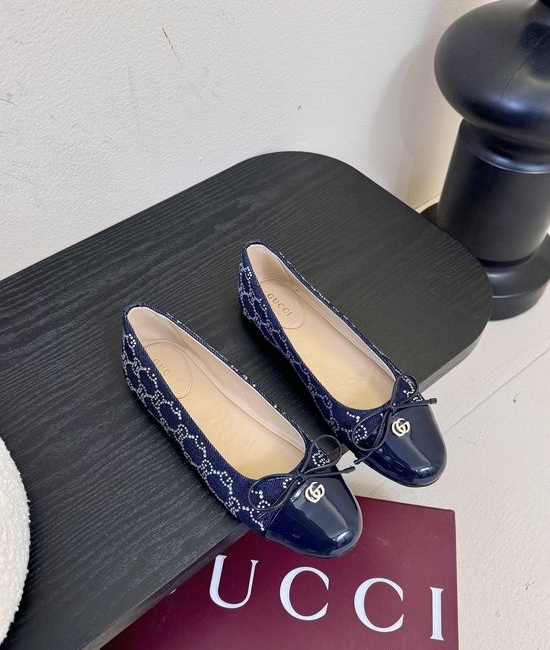 Gucci Bow Decor Ballet Flats Embroidered Soft Sole Casual