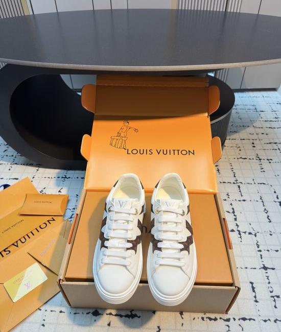 Louis Vuitton LV Timeless Thick-Soled White Sneakers with Logo Print