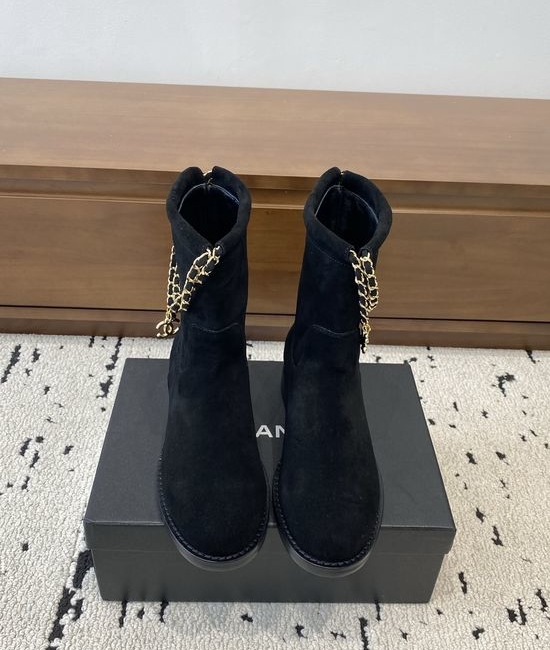 Chanel Cowhide Mid-calf Boots With Chain Decor Casual Comfort Boots
