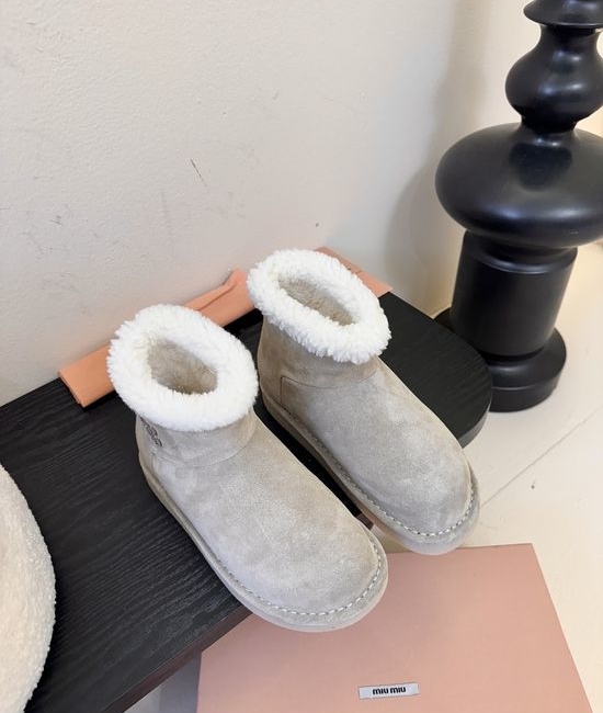 Miu Miu Suede Winter Boots With Plush Trim Warm Non-slip