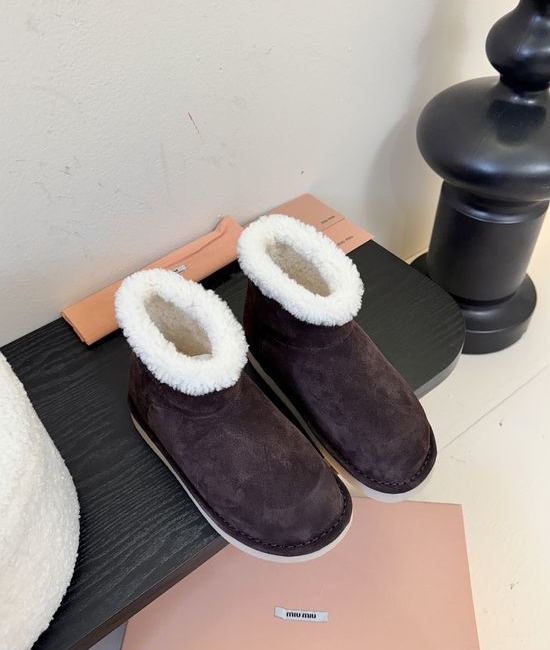 Miu Miu Suede Winter Boots With Plush Trim Warm Non-slip