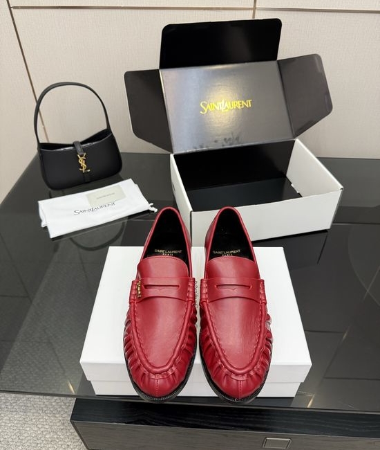 Yves Saint Laurent YSL Classic Small Logo Loafer Shoes Almond Toe Leather Footwear