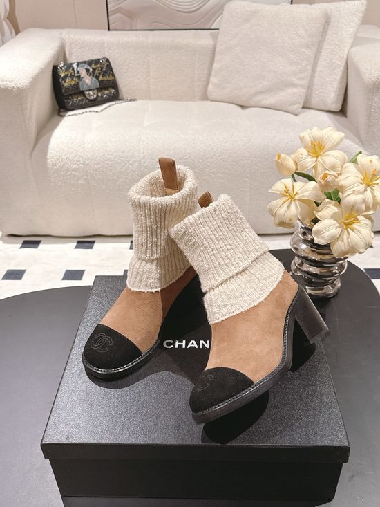 Chanel Knitted Stretchy Comfortable Elegant Casual Ankle Boots