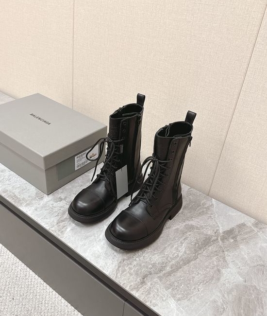 Balenciaga Round Toe Leather Biker Boots with Chunky Sole