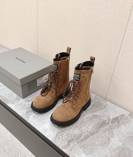 Balenciaga Round Toe Leather Biker Boots with Chunky Sole