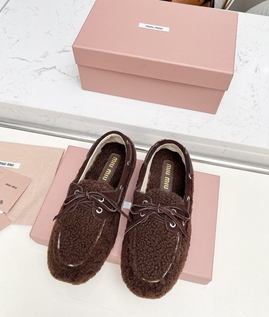 Miu Miu Fuzzy Loafer Shoes Soft Rubber Sole Bow Decor Easy Slip On
