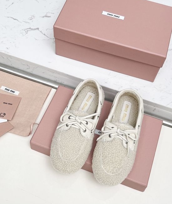 Miu Miu Fuzzy Loafer Shoes Soft Rubber Sole Bow Decor Easy Slip On