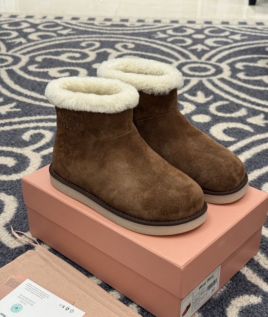 Miu Miu Fur Lined Suede Warm Ankle Boots
