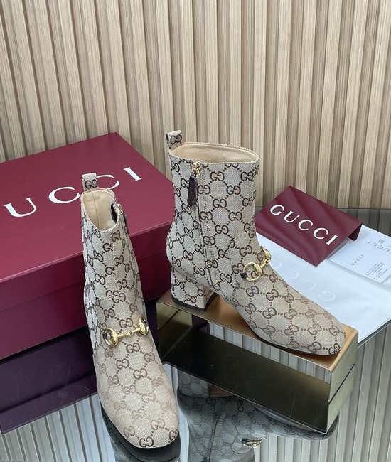 Gucci Horsebit Printed Ankle Boots Square Toe Block Heel Boots