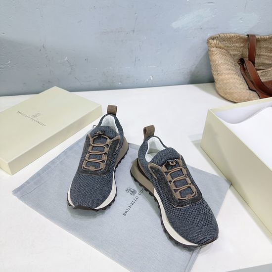 Brunello Cucinelli Suede Leather Beaded Chain Comfort Casual Sneakers