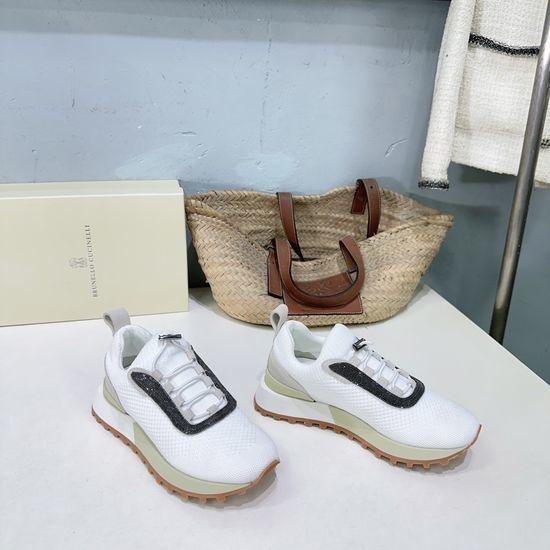 Brunello Cucinelli Suede Leather Beaded Chain Comfort Casual Sneakers