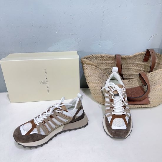 Brunello Cucinelli Suede Leather Beaded Chain Comfort Casual Sneakers