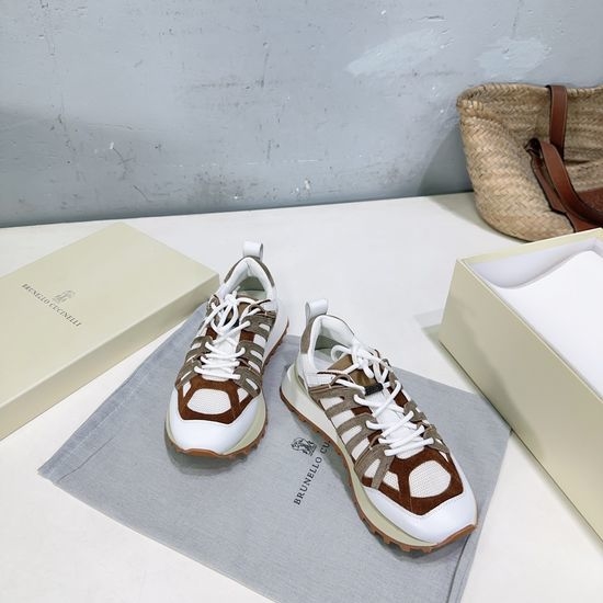 Brunello Cucinelli Suede Leather Beaded Chain Comfort Casual Sneakers
