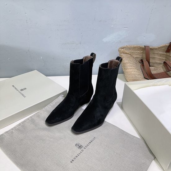 Brunello Cucinelli Square Toe Block Heel Elastic Chelsea Ankle Boots
